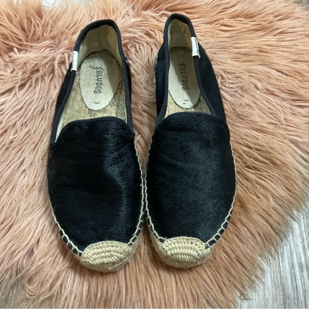 SOLUDOS Black Smoking Spadrille Calfhair Size 6